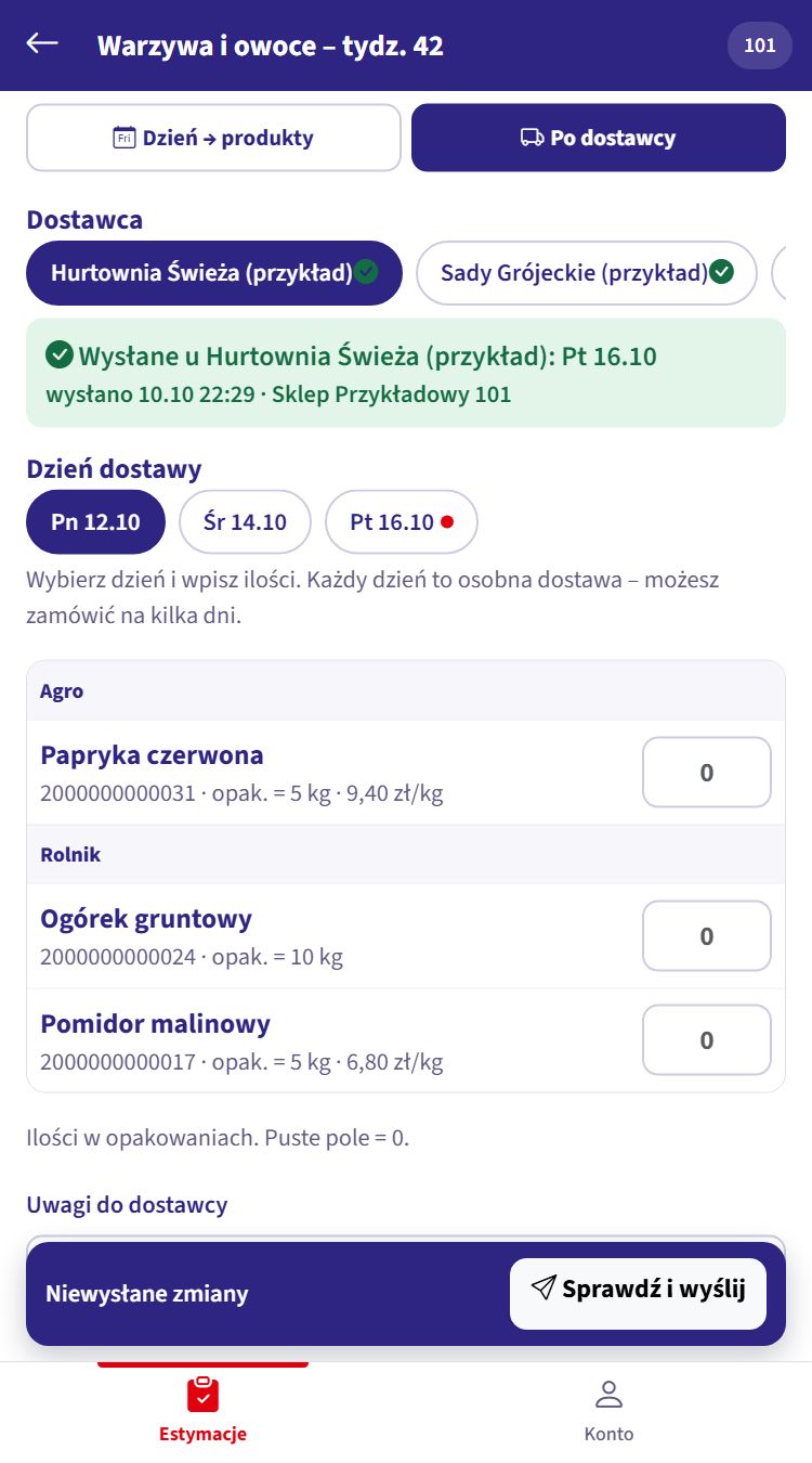 Widok po dostawcy