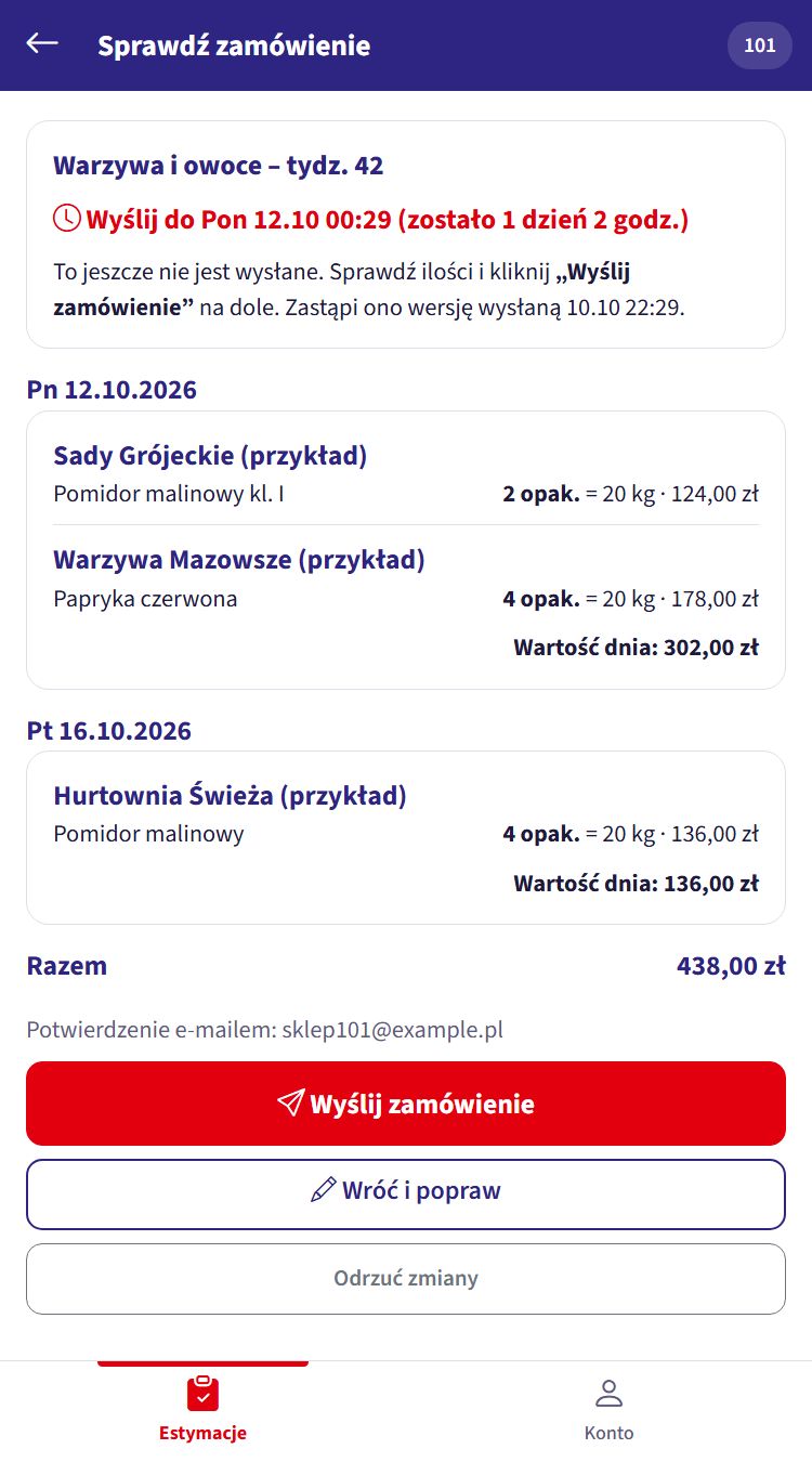 Ekran Sprawdź i wyślij
